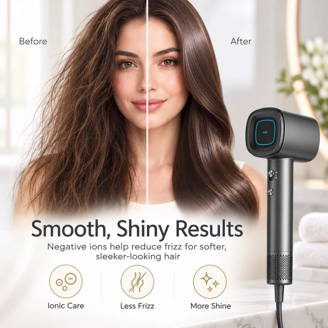 Alt view image 4 of 7 - High-Speed Ionic Hair Dryer for Faster Mornings & Smoother Hair | 110,000 RPM fast drying, 59dB quiet use, smart heat control, stable airflow, fingerprint-resistant finish, magnetic nozzle