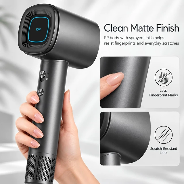 Alt view image 5 of 7 - High-Speed Ionic Hair Dryer for Faster Mornings & Smoother Hair | 110,000 RPM fast drying, 59dB quiet use, smart heat control, stable airflow, fingerprint-resistant finish, magnetic nozzle