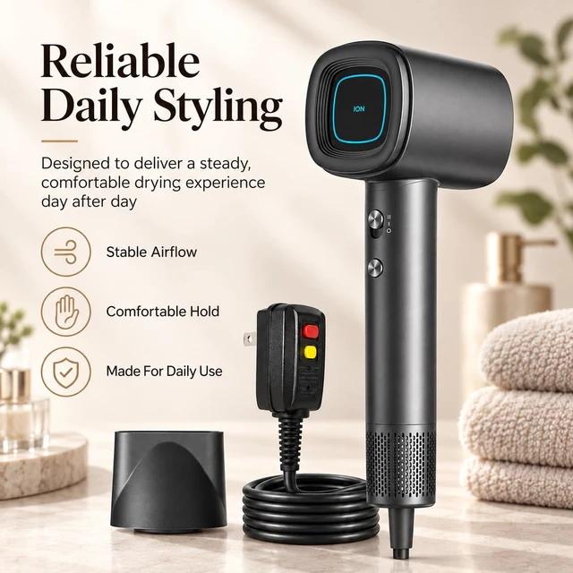 Alt view image 7 of 7 - High-Speed Ionic Hair Dryer for Faster Mornings & Smoother Hair | 110,000 RPM fast drying, 59dB quiet use, smart heat control, stable airflow, fingerprint-resistant finish, magnetic nozzle