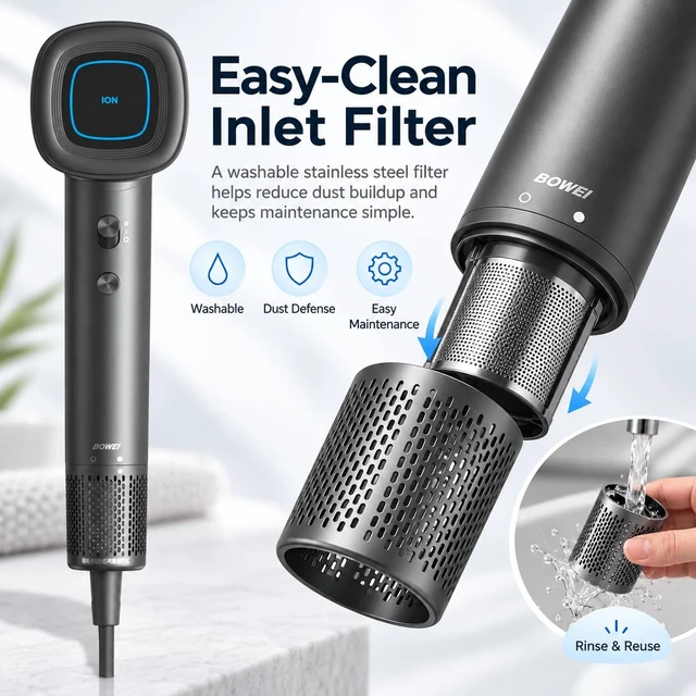 Alt view image 6 of 7 - High-Speed Ionic Hair Dryer for Faster Mornings & Smoother Hair | 110,000 RPM fast drying, 59dB quiet use, smart heat control, stable airflow, fingerprint-resistant finish, magnetic nozzle