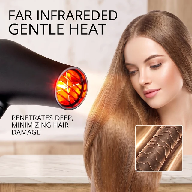 Alt view image 3 of 7 - Infrared Hair Dryer, Professional Salon Hairdryer Negative Ionic | Blow Dryers for Fast Drying, Pro Ion Quiet Hairdryer with Diffuser & Concentrator & Comb for Home Styling, Black