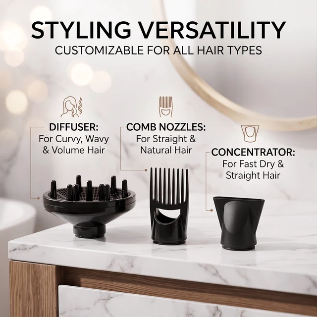 Alt view image 6 of 7 - Infrared Hair Dryer, Professional Salon Hairdryer Negative Ionic | Blow Dryers for Fast Drying, Pro Ion Quiet Hairdryer with Diffuser & Concentrator & Comb for Home Styling, Black