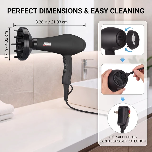 Alt view image 7 of 7 - Infrared Hair Dryer, Professional Salon Hairdryer Negative Ionic | Blow Dryers for Fast Drying, Pro Ion Quiet Hairdryer with Diffuser & Concentrator & Comb for Home Styling, Black