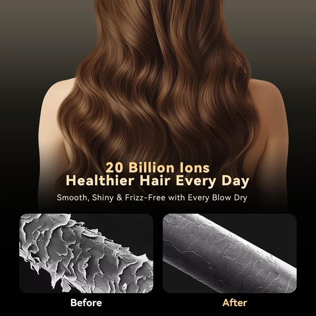 Alt view image 3 of 7 - Hair Dryer, 110,000 RPM Ionic Blow Dryer with Magnetic Nozzle | 200 Million Negative Ions, NTC Heat Control, Low-Noise, Fast Drying with Ionic Care, Reduces Frizz, Ideal for Travel