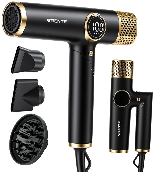 Main image of Foldable Hair Dryer with Diffuser Professional High-Speed Ionic Salon Blow Dryer, 4 Heat/3 Speed Settings, Magnetic Diffuser & Concentrator, Lightweight & Low Noise for Home and Travel