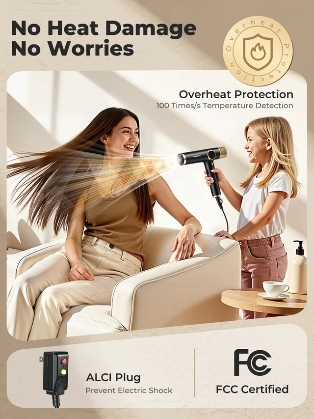 Alt view image 5 of 7 - Foldable Hair Dryer with Diffuser Professional High-Speed Ionic Salon Blow Dryer, 4 Heat/3 Speed Settings, Magnetic Diffuser & Concentrator, Lightweight & Low Noise for Home and Travel