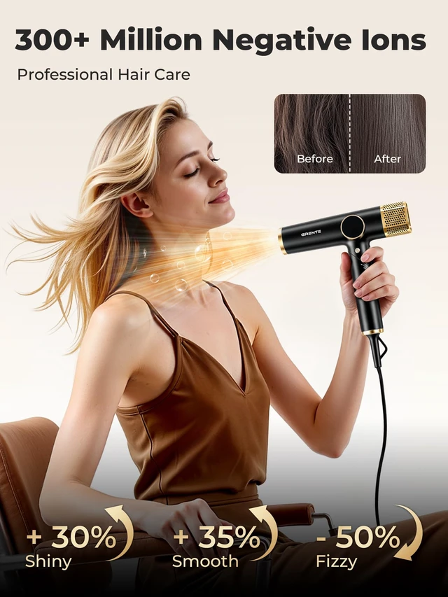 Alt view image 3 of 7 - Foldable Hair Dryer with Diffuser Professional High-Speed Ionic Salon Blow Dryer, 4 Heat/3 Speed Settings, Magnetic Diffuser & Concentrator, Lightweight & Low Noise for Home and Travel