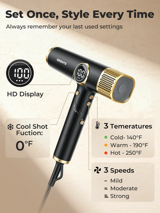 Alt view image 6 of 7 - Foldable Hair Dryer with Diffuser Professional High-Speed Ionic Salon Blow Dryer, 4 Heat/3 Speed Settings, Magnetic Diffuser & Concentrator, Lightweight & Low Noise for Home and Travel