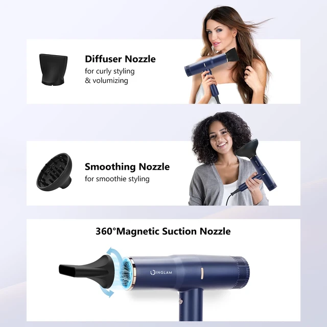 Alt view image 6 of 7 - Hair Dryer, 1875W Ionic Blow Dryer with Diffuser, 110, 000 RPM High-Speed Brushless Motor for Fast Drying, 3 Heat Settings & 3 Speed & Cold Settings, Low Noise