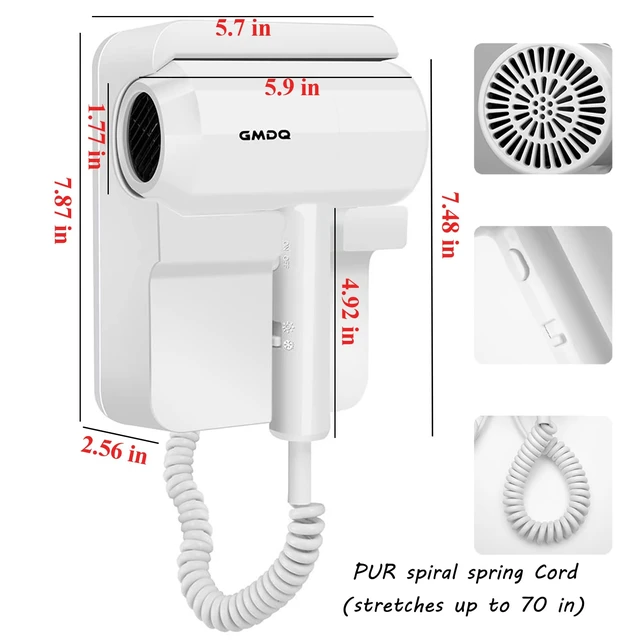Alt view image 4 of 7 - Hotel Wall Mounted Hair Dryer for Bathroom,Restroom Professional Blow Dryer,with Stand Rack,Specialised Motor for Salon,Fast Drying - GiftsMassage Comb, Screws+ Adhesive 110V