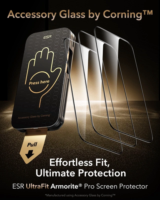 Alt view image 2 of 7 - 3 Pack for iPhone 16 Pro Max Screen Protector, Armorite Pro | Accessory Glass by Corning, 10X Impact Absorption, Full-Coverage Protection, Easy One-Pull Installation, UltraFit Tray