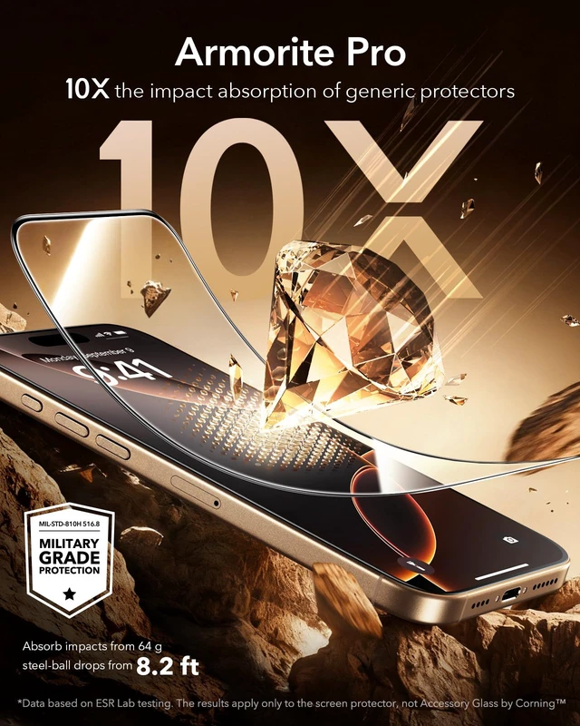 Alt view image 4 of 7 - 3 Pack for iPhone 16 Pro Max Screen Protector, Armorite Pro | Accessory Glass by Corning, 10X Impact Absorption, Full-Coverage Protection, Easy One-Pull Installation, UltraFit Tray
