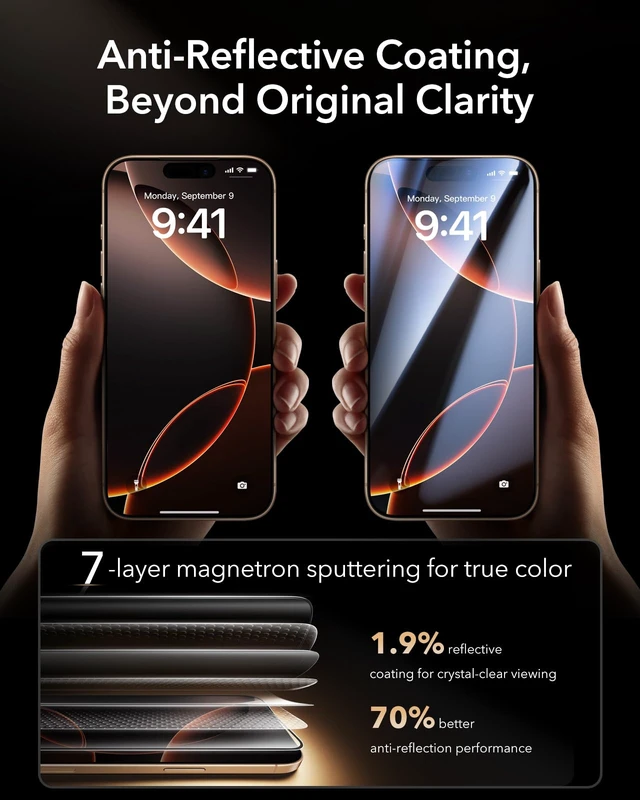 Alt view image 6 of 7 - 3 Pack for iPhone 16 Pro Max Screen Protector, Armorite Pro | Accessory Glass by Corning, 10X Impact Absorption, Full-Coverage Protection, Easy One-Pull Installation, UltraFit Tray