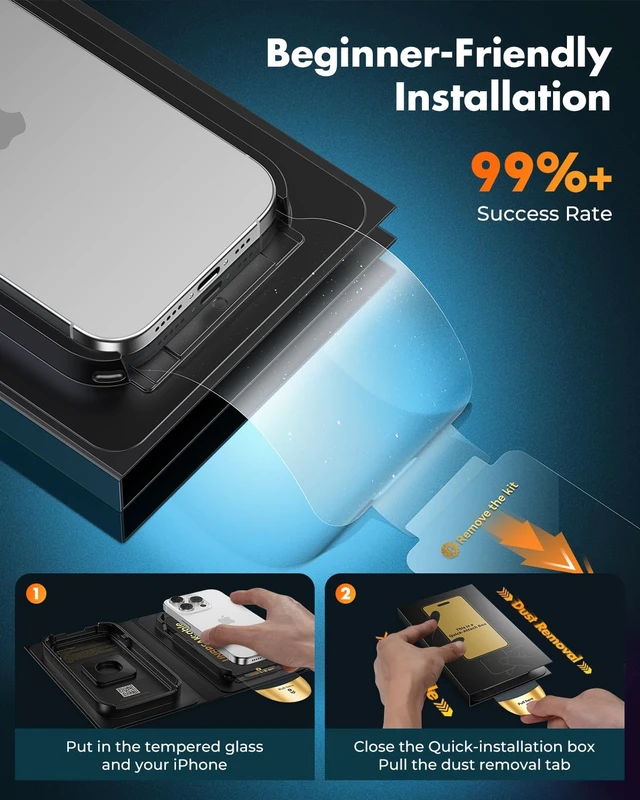 Alt view image 2 of 7 - iPhone 16 Pro Max Full-Coverage Screen Protector - 3 Pack | Quick-Install Box, Edge-to-Edge Coverage, 9H Hardness, Ultra HD Clarity, Daily Protection, Smooth Touch