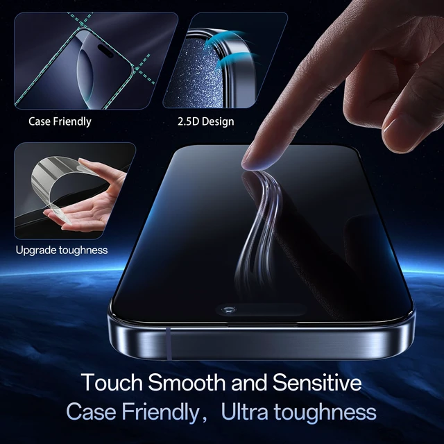 Alt view image 6 of 7 - Blue Light Blocking Screen Protector for iPhone 16 Pro Max,2 Pack | Eye Protection HD Anti Blue Light Tempered Glass, Case Friendly, Scratch-Resistant, No Bubble, Easy Installation,6.9"