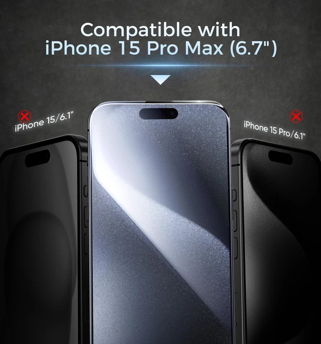 Alt view image 2 of 7 - 3rd Gen Privacy for iPhone 15 Pro Max Screen Protector | 2 Pack 6.7 Inch, 25°Anti-Spy Screen, Shockproof Tempered Glass, Auto Dust-Removal, Bubble Free, Easy Installation