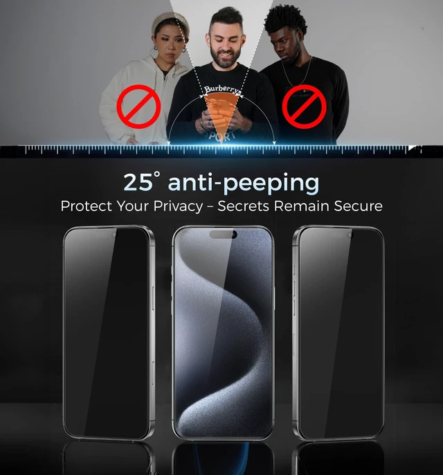 Alt view image 3 of 7 - 3rd Gen Privacy for iPhone 15 Pro Max Screen Protector | 2 Pack 6.7 Inch, 25°Anti-Spy Screen, Shockproof Tempered Glass, Auto Dust-Removal, Bubble Free, Easy Installation