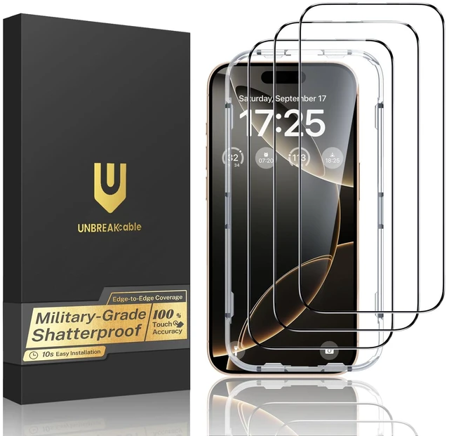 Main image of 3-Pack Screen Protector for iPhone 16 Pro, Full Coverage | Tempered Glass 9H Hardness, 99.99% HD Clear, Easy to Install, Bubble-Free, Anti-Fingerprint, Anti-Scratch, 99% Cases Friendly