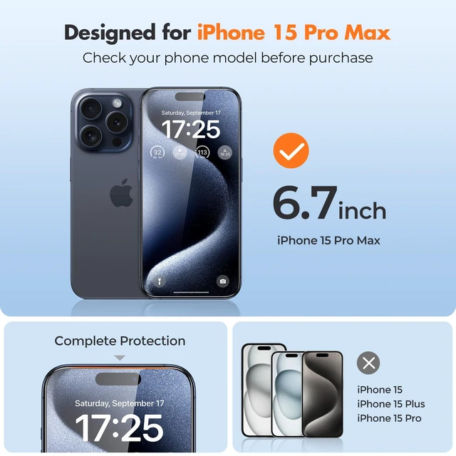 Alt view image 2 of 7 - 3-Pack Screen Protector for iPhone 15 Pro Max Tempered Glass | Shatterproof, Easy Install, 9H Hardness, 99.99% HD Clear, Bubble-Free, Anti-Fingerprint, Scratch Resistant, Case Friendly