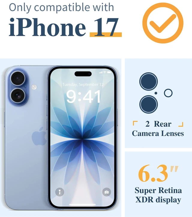 Alt view image 2 of 7 - for iPhone 17 Case Floral Clear Slim Women | Non-Yellowing, Screen Protector+Full Camera Protection, Shockproof Protective Case for iPhone 17 6.3", Aconite/Blue