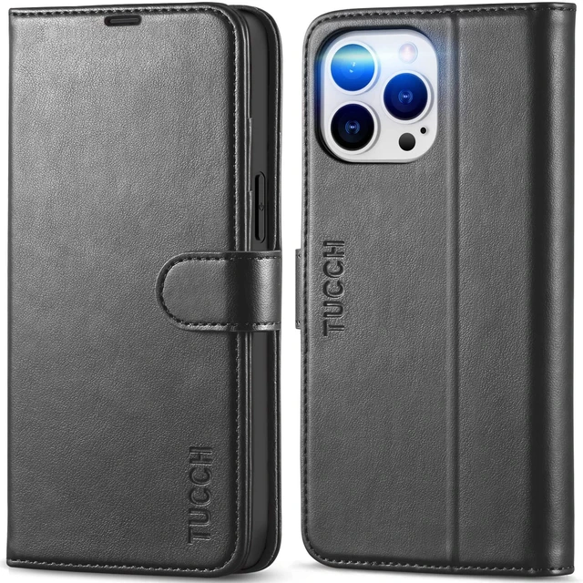 Main image of Wallet Case for iPhone 14 Pro Max (6.7") 2022, 4 Card Holders, Black | RFID Blocking, Viewing Stand, Shockproof TPU Shell, PU Leather, Magnetic Closure, Protective Folio Flip Cover