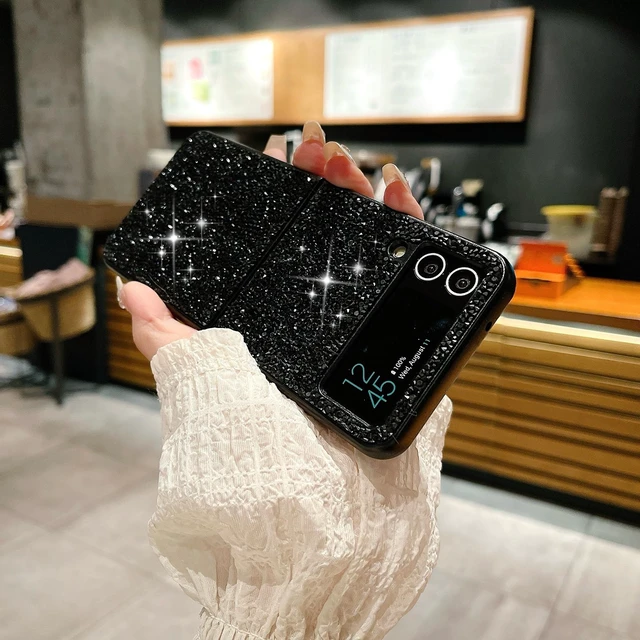 Alt view image 6 of 7 - Glitter Phone Case with Rhinestone for Samsung Z Flip Black Sparkly Bling Hinge Protection Shockproof Cover for Women Glamorous Phone Accessories (for Moto Razr+ 2024,Black)