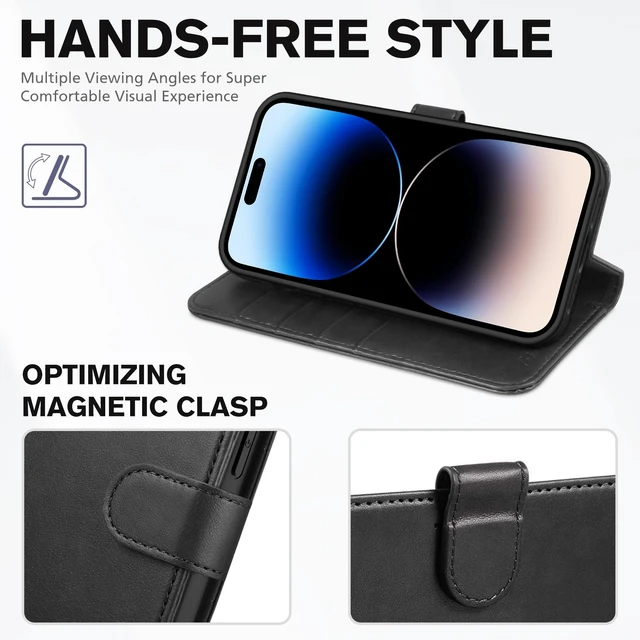 Alt view image 4 of 7 - Wallet Case for iPhone 14 Pro Max (6.7") 2022, 4 Card Holders, Black | RFID Blocking, Viewing Stand, Shockproof TPU Shell, PU Leather, Magnetic Closure, Protective Folio Flip Cover