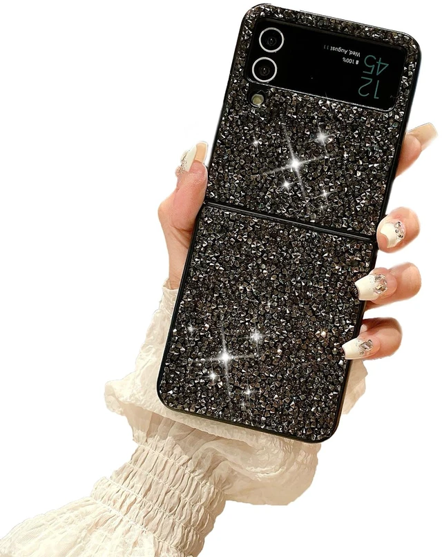 Main image of Glitter Phone Case with Rhinestone for Samsung Z Flip Black Sparkly Bling Hinge Protection Shockproof Cover for Women Glamorous Phone Accessories (for Moto Razr+ 2024,Black)