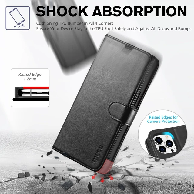 Alt view image 6 of 7 - Wallet Case for iPhone 14 Pro Max (6.7") 2022, 4 Card Holders, Black | RFID Blocking, Viewing Stand, Shockproof TPU Shell, PU Leather, Magnetic Closure, Protective Folio Flip Cover