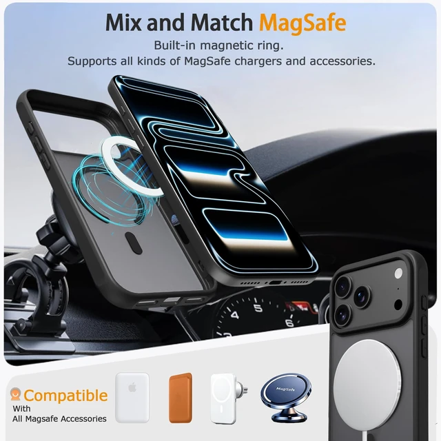 Alt view image 5 of 7 - Magnetic for iPhone Case (Black, iPhone 18 Pro Max/17 Pro Max) | Compatible with MagSafe,Translucent Matte Back, Military-Grade Drop Protection with Air Buffer, Ultra Slim, Anti-Scratch