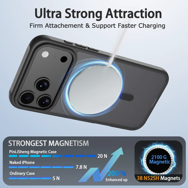 Alt view image 4 of 7 - Magnetic for iPhone Case (Black, iPhone 18 Pro Max/17 Pro Max) | Compatible with MagSafe,Translucent Matte Back, Military-Grade Drop Protection with Air Buffer, Ultra Slim, Anti-Scratch