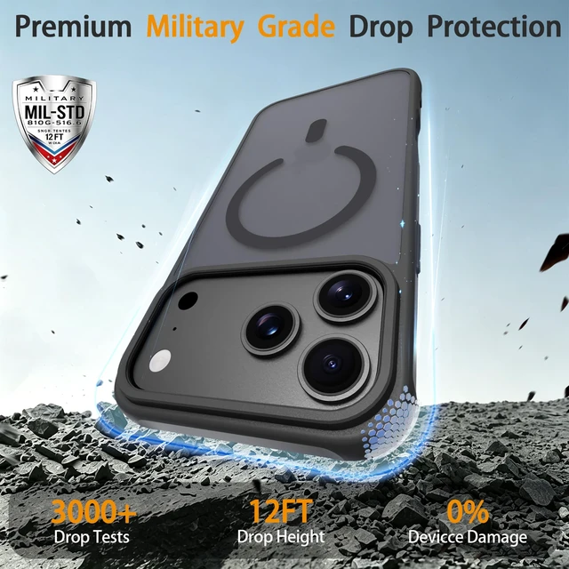 Alt view image 3 of 7 - Magnetic for iPhone Case (Black, iPhone 18 Pro Max/17 Pro Max) | Compatible with MagSafe,Translucent Matte Back, Military-Grade Drop Protection with Air Buffer, Ultra Slim, Anti-Scratch
