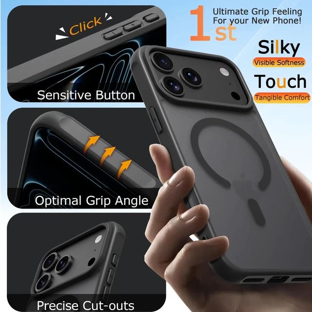 Alt view image 7 of 7 - Magnetic for iPhone Case (Black, iPhone 18 Pro Max/17 Pro Max) | Compatible with MagSafe,Translucent Matte Back, Military-Grade Drop Protection with Air Buffer, Ultra Slim, Anti-Scratch