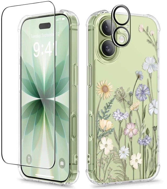 Main image of for iPhone 17 Case Floral Clear Slim Women | Non-Yellowing, Screen Protector+Full Camera Protection, Shockproof Protective Case for iPhone 17 6.3", Vibrant Spring