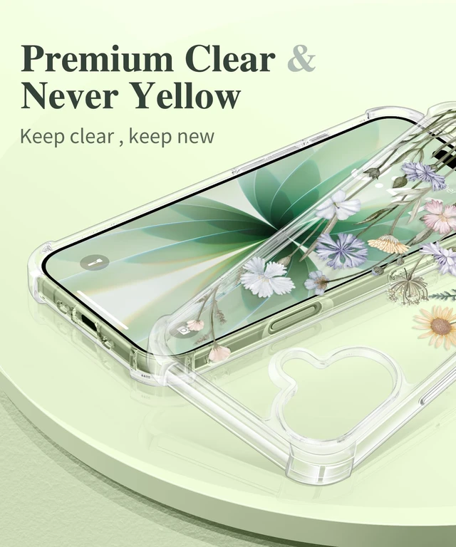 Alt view image 3 of 7 - for iPhone 17 Case Floral Clear Slim Women | Non-Yellowing, Screen Protector+Full Camera Protection, Shockproof Protective Case for iPhone 17 6.3", Vibrant Spring