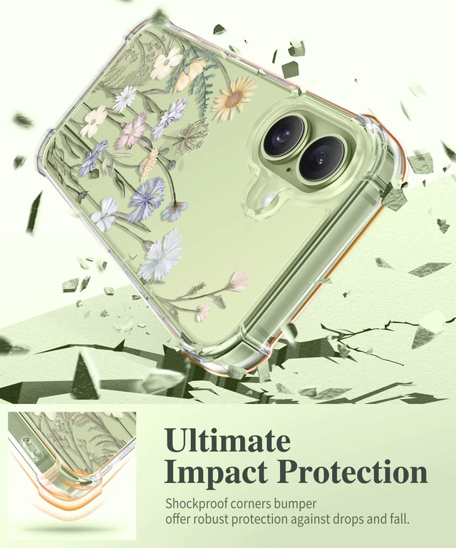 Alt view image 4 of 7 - for iPhone 17 Case Floral Clear Slim Women | Non-Yellowing, Screen Protector+Full Camera Protection, Shockproof Protective Case for iPhone 17 6.3", Vibrant Spring