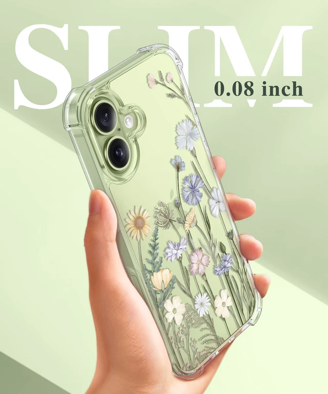 Alt view image 7 of 7 - for iPhone 17 Case Floral Clear Slim Women | Non-Yellowing, Screen Protector+Full Camera Protection, Shockproof Protective Case for iPhone 17 6.3", Vibrant Spring
