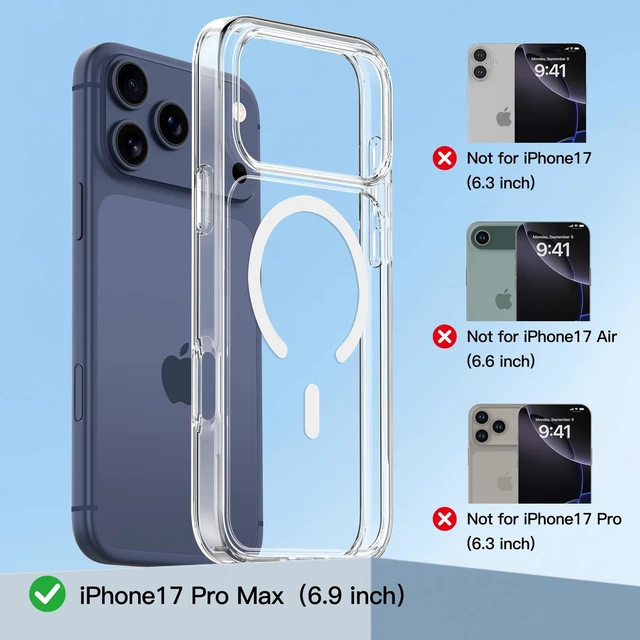 Alt view image 2 of 6 - Magnetic for iPhone 18/17 Pro Max Case, Crystal Clear | Compatible with MagSafe, Military Grade Drop Protection, Shockproof Protective Transparent Bumper with Screen Protectors