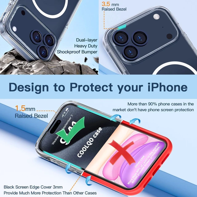 Alt view image 4 of 6 - Magnetic for iPhone 18/17 Pro Max Case, Crystal Clear | Compatible with MagSafe, Military Grade Drop Protection, Shockproof Protective Transparent Bumper with Screen Protectors