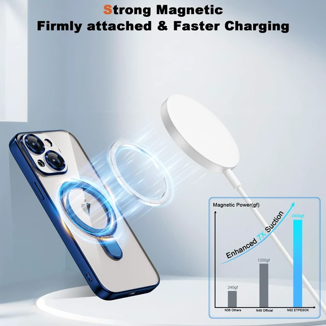 Alt view image 6 of 7 - Plating Clear Phone Case for iPhone 15 with Stand 6.1", Blue | Plating Glossy Case for iPhone 15 Phone Case,Magnetic Ring Stand,Compatible with Mag-Safe,Full Camera Protector,TPU