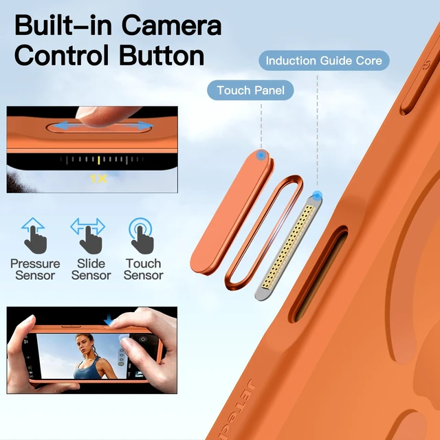 Alt view image 4 of 7 - Case for iPhone 17 Pro Max, 360° Protection, Orange | Compatible with MagSafe, Built-in Tempered Glass Screen Protector, Camera Control Button