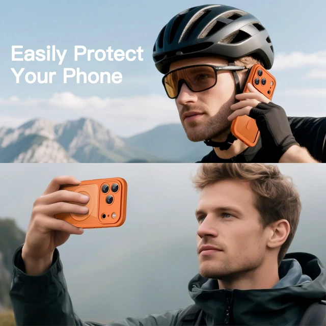 Alt view image 7 of 7 - Case for iPhone 17 Pro Max, 360° Protection, Orange | Compatible with MagSafe, Built-in Tempered Glass Screen Protector, Camera Control Button