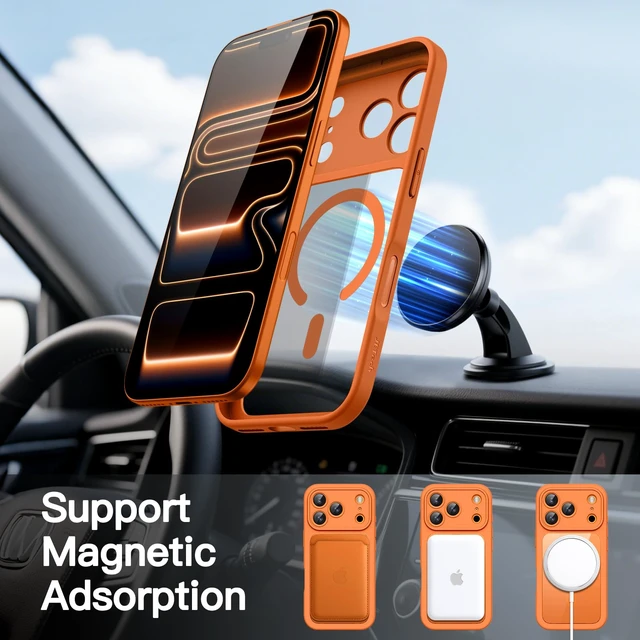 Alt view image 6 of 7 - Case for iPhone 17 Pro Max, 360° Protection, Orange | Compatible with MagSafe, Built-in Tempered Glass Screen Protector, Camera Control Button