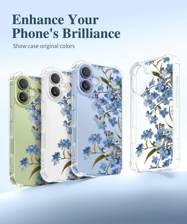 Alt view image 5 of 7 - for iPhone 17 Case Floral Clear Slim Women | Non-Yellowing, Screen Protector+Full Camera Protection, Shockproof Protective Case for iPhone 17 6.3", Aconite/Blue