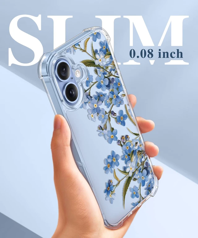 Alt view image 7 of 7 - for iPhone 17 Case Floral Clear Slim Women | Non-Yellowing, Screen Protector+Full Camera Protection, Shockproof Protective Case for iPhone 17 6.3", Aconite/Blue