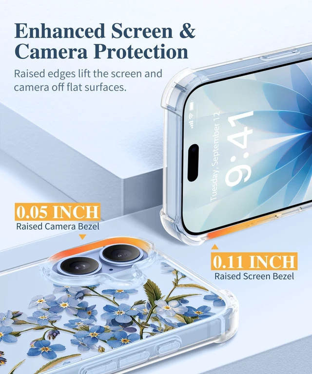 Alt view image 6 of 7 - for iPhone 17 Case Floral Clear Slim Women | Non-Yellowing, Screen Protector+Full Camera Protection, Shockproof Protective Case for iPhone 17 6.3", Aconite/Blue