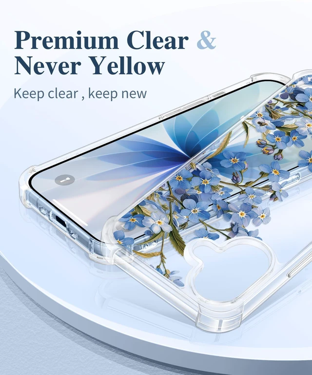 Alt view image 3 of 7 - for iPhone 17 Case Floral Clear Slim Women | Non-Yellowing, Screen Protector+Full Camera Protection, Shockproof Protective Case for iPhone 17 6.3", Aconite/Blue