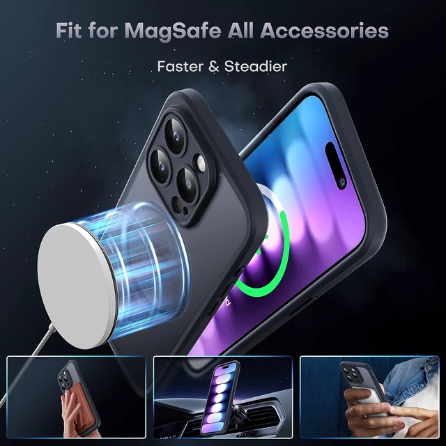 Alt view image 3 of 7 - for iPhone 15 Pro Max Case, Compatible with MagSafe, Black | Built-in Magnets, Full Camera & Military-Grade Protection, Anti-Slip Shockproof Translucent Matte Back Phone Cover