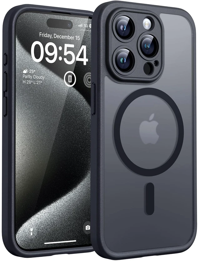 Main image of for iPhone 15 Pro Max Case, Compatible with MagSafe, Black | Built-in Magnets, Full Camera & Military-Grade Protection, Anti-Slip Shockproof Translucent Matte Back Phone Cover