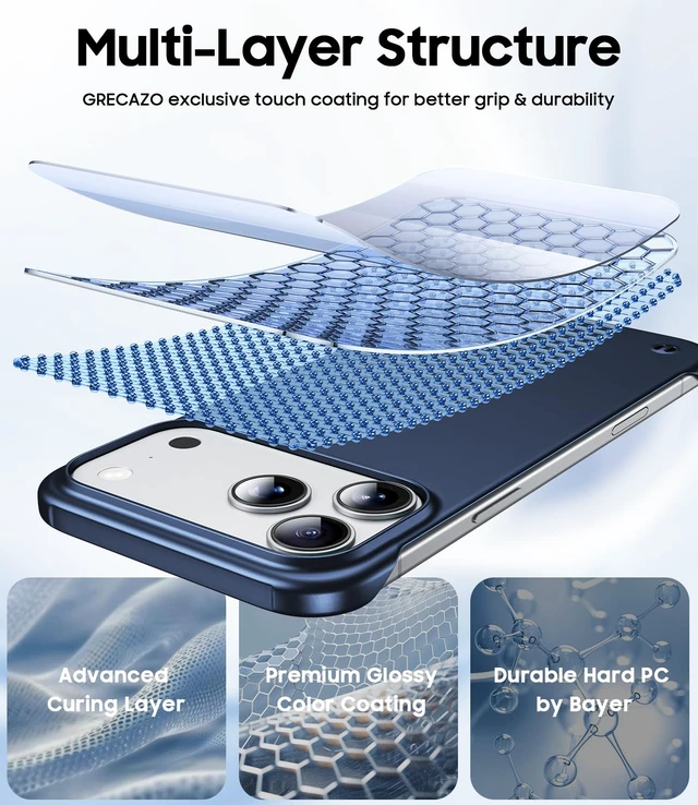 Alt view image 4 of 7 - Magnetic Frosted Frameless Case for iPhone 17 Pro Max, Navy Blue | Compatible with MagSafe, Metallic Finish, Hard PC Cover, Ultra Thin Lightweight Minimalist Borderless, Slim Fit, 6.9-Inch
